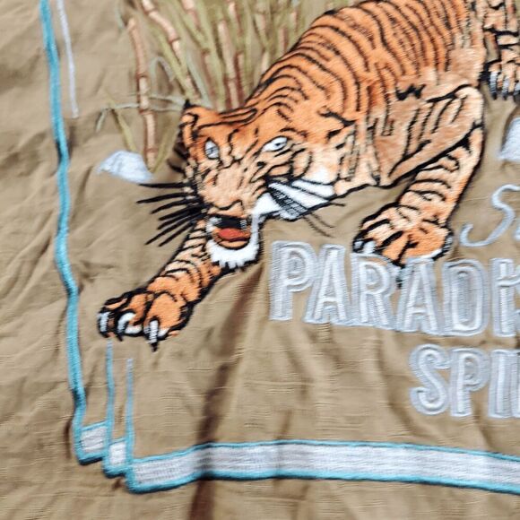 Tommy Bahama Shirt Mens XL Tan Silk Short Sleeve Paradise Spirits Button Down - Picture 8 of 13